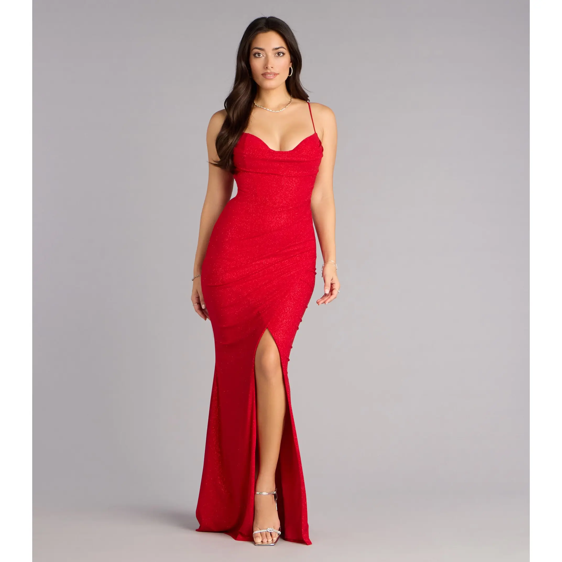slim fit dress slacks 2025 Long Red Prom Dresses Sequin Mermaid Strapless Formal Dress Red / US6