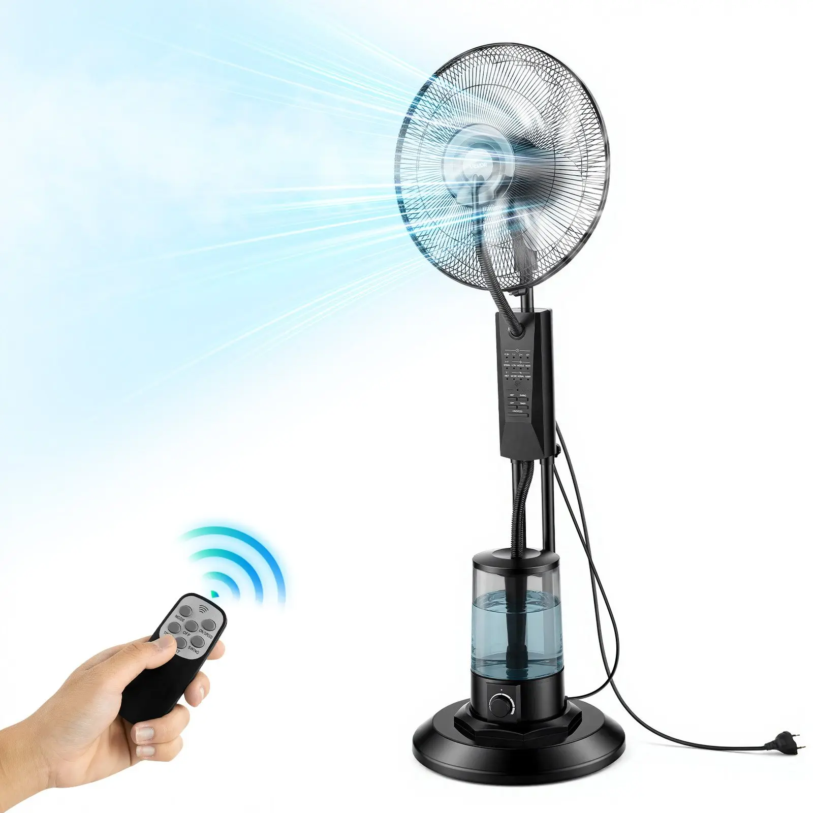 VEVOR Misting Fan, 3 Wind Speeds Misting Standing Fan, Mister Cooling Fans with 0.79 gal Water Tank, Remote & Panel Control, Water Cooling Fans for Indoor, Outdoor, Garage, Patio, Living Room, 3 Mode