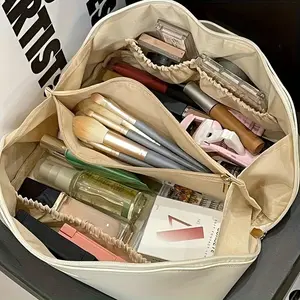 Large Capacity Travel Makeup Bag, Travel Cosmetic Bags, Valentine's Day Gift, Expandable Storage Pouch with Zipper Compartments, Design, Cosmetic Organizer