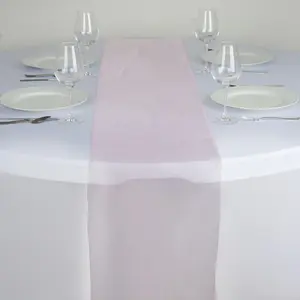 10 Pack Sheer Organza 14"x108" Table Runners Pink - Soft and Lightweight Table Accent