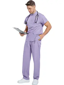 Hospital Pharmacy Work Uniform Soft Elastic Zipper Short Sleeve Long Pants Scrub SPA  Clothing