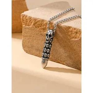 1pc Mighty Retro Bullet Skull Men's Pendant Necklace Stainless Steel Punk Style Personalized Fashion Jewelry Gift
