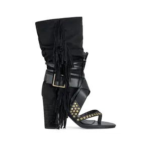 WILANO-BLACK FRINGE SANDAL BOOTIE