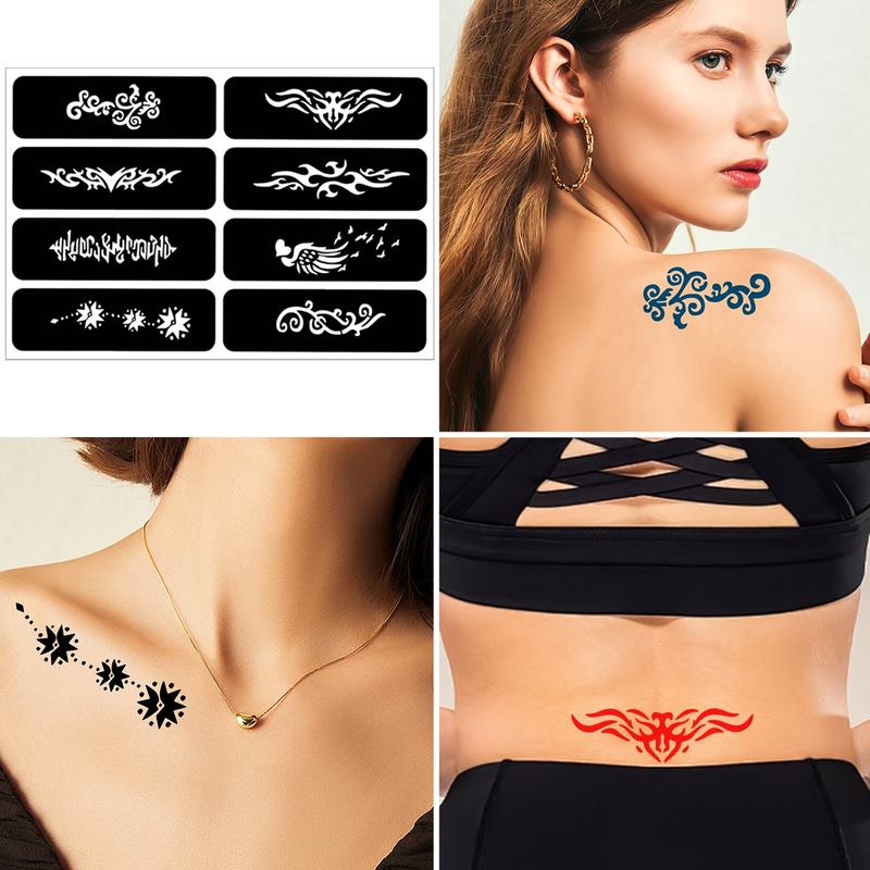 Hand Tattoo Stencil Set with 12 Temporary Tattoo Juice Bottles, Multi-Pack, Non-Flammable, Includes Purified Water & Ethanol