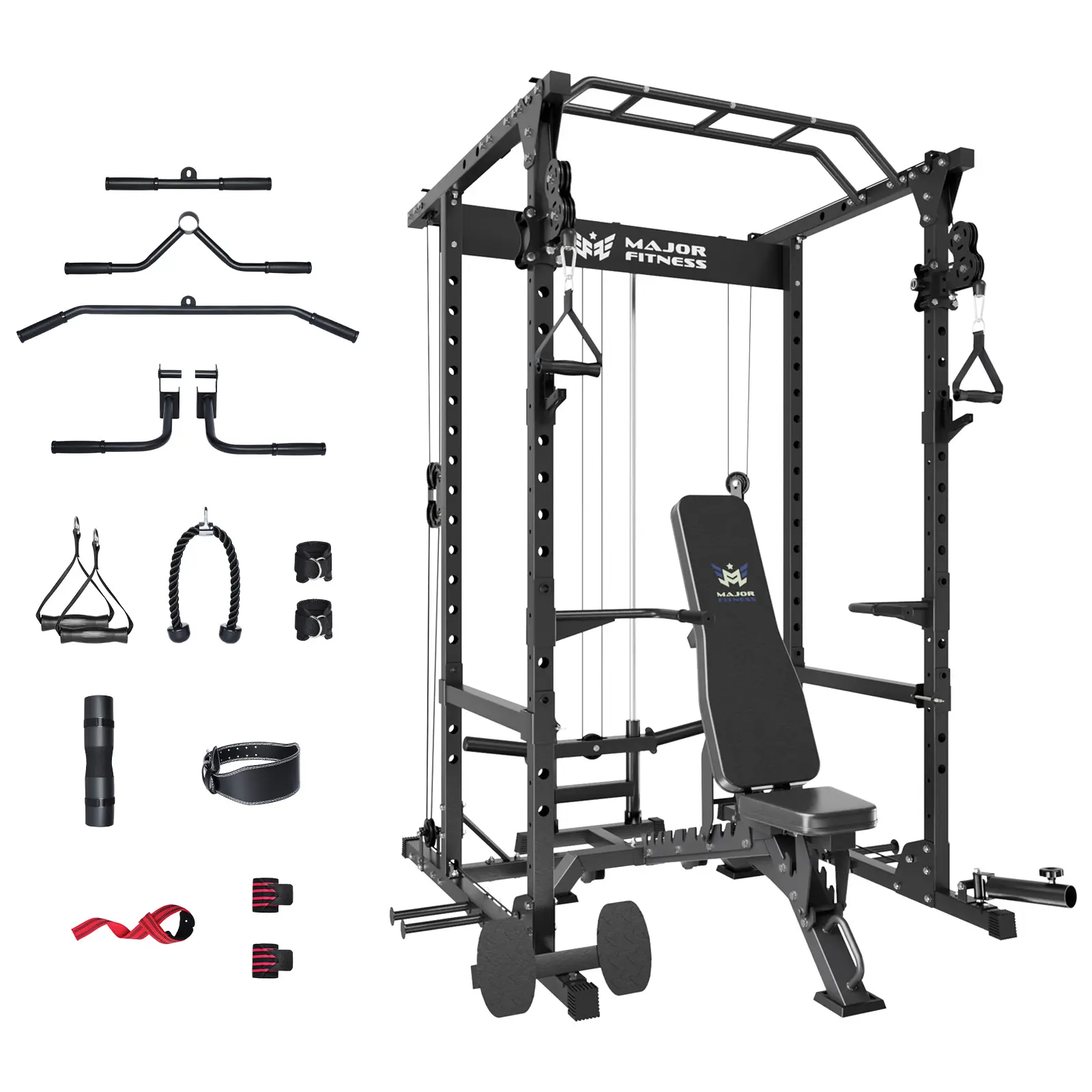Black Power Cage + Black Weight Bench