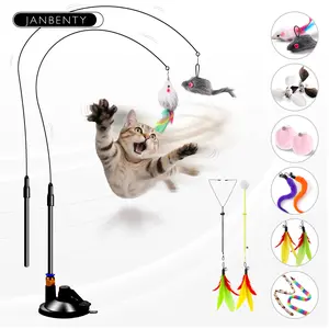 12-in-1 Auto Cat Teaser Wand - Interactive Toy with Bells & Suction Cup - Indoor Kitty Fun Animal Print Set for Enhanced Suction Cup Cat Toy Base