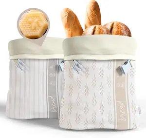 2 Pack Reusable Linen Bread Bags, XL Large Cotton Bread Storage Bags with Drawstring for Homemade Sourdough, Eco-Friendly & Washable Food Safe Bread Keeper for Kitchen