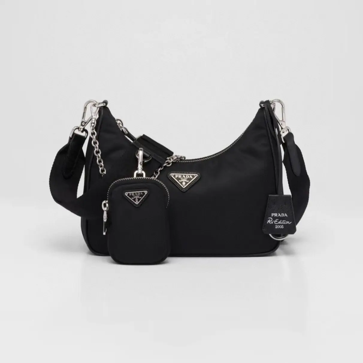Pre-owned PRADA Black Nylon Re Edition 2005 Three in One Crossbody Bag 2604802