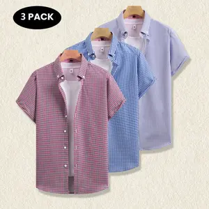3pcs Men's Shirt Short SleeveBusiness Formal StripedSolid Color