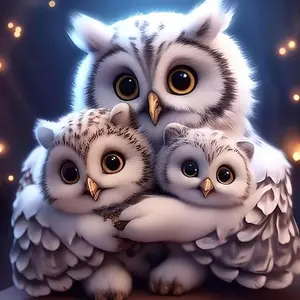 5D DIY Diamond Painting Kit, Three Owls Mosaic Design, Canvas Art Wall Decor, Perfect Gift for Birthday, Anniversary