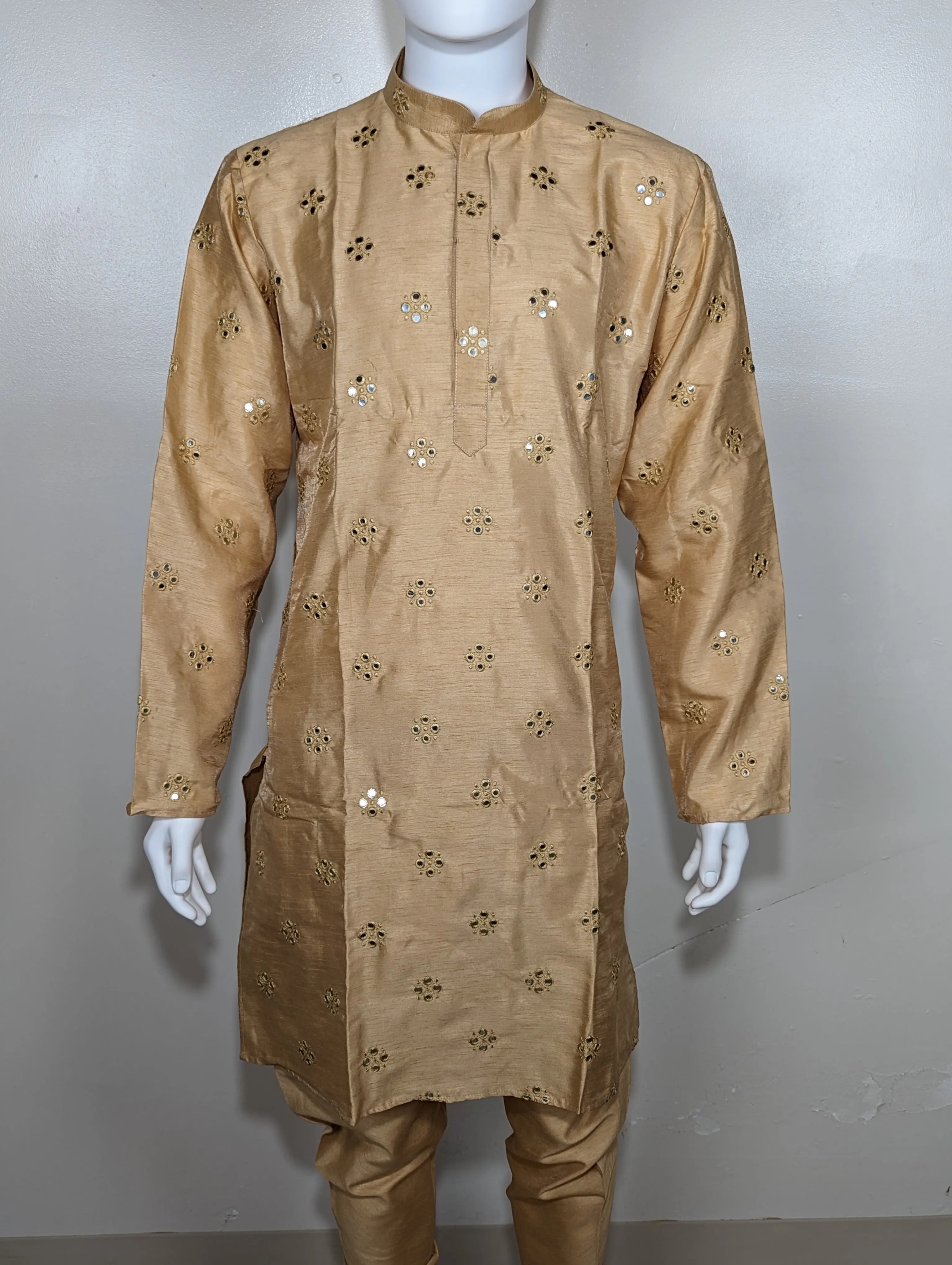 Men's Crochet Mirror kurta set - Brown