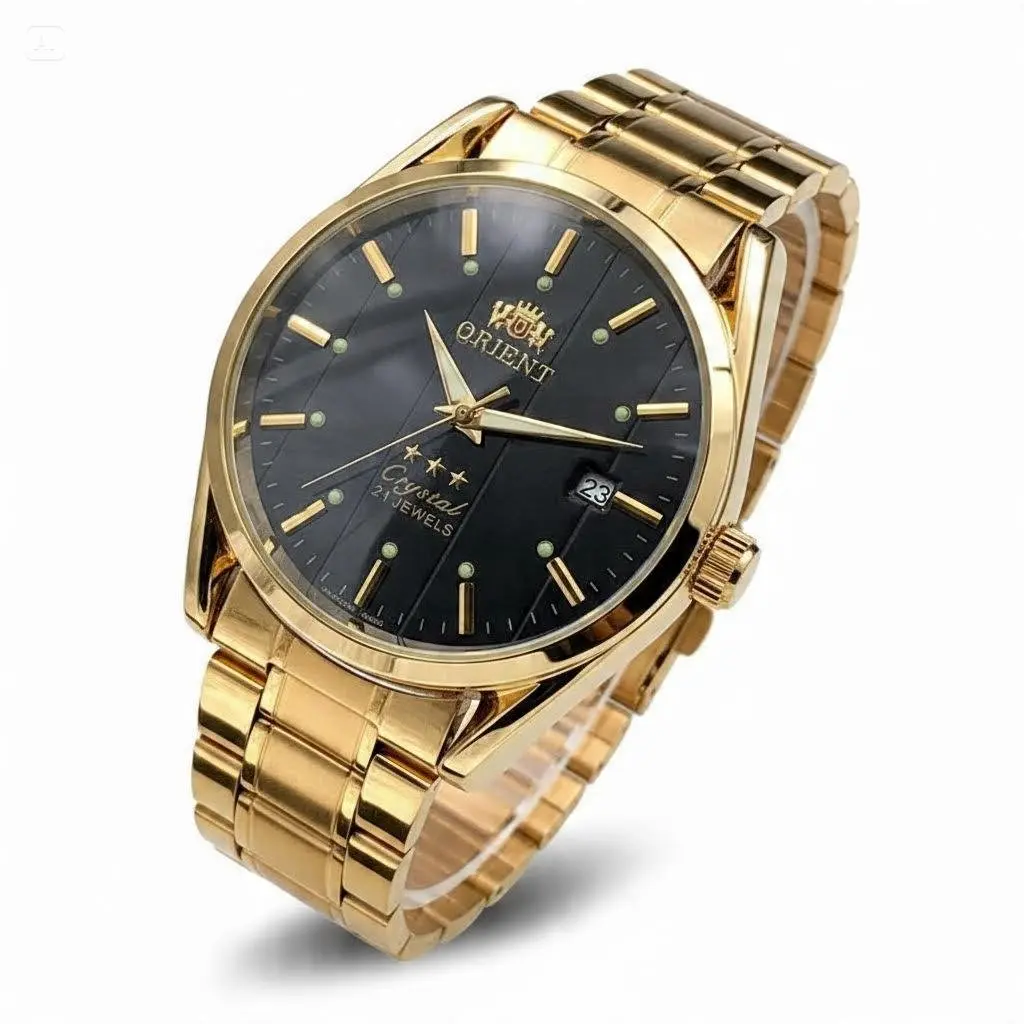 Classic Gold Orient Automatic Watch 21 Jewels Date Window Luminous Marker Business Men Wristwatch