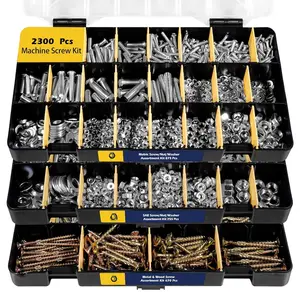 2300 count Hardware Assortment Kit - Metric & SAE Machine Screw Assortment Kit with Assorted Nuts, , and Washers (3 Trays)