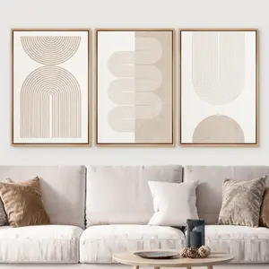 Wall Art Set of 3 Geometric Beige Spiral Wave Mid Century Modern Organic Abstract Neutral Art Prints Nordic Boho Wall Decor ,Unframed