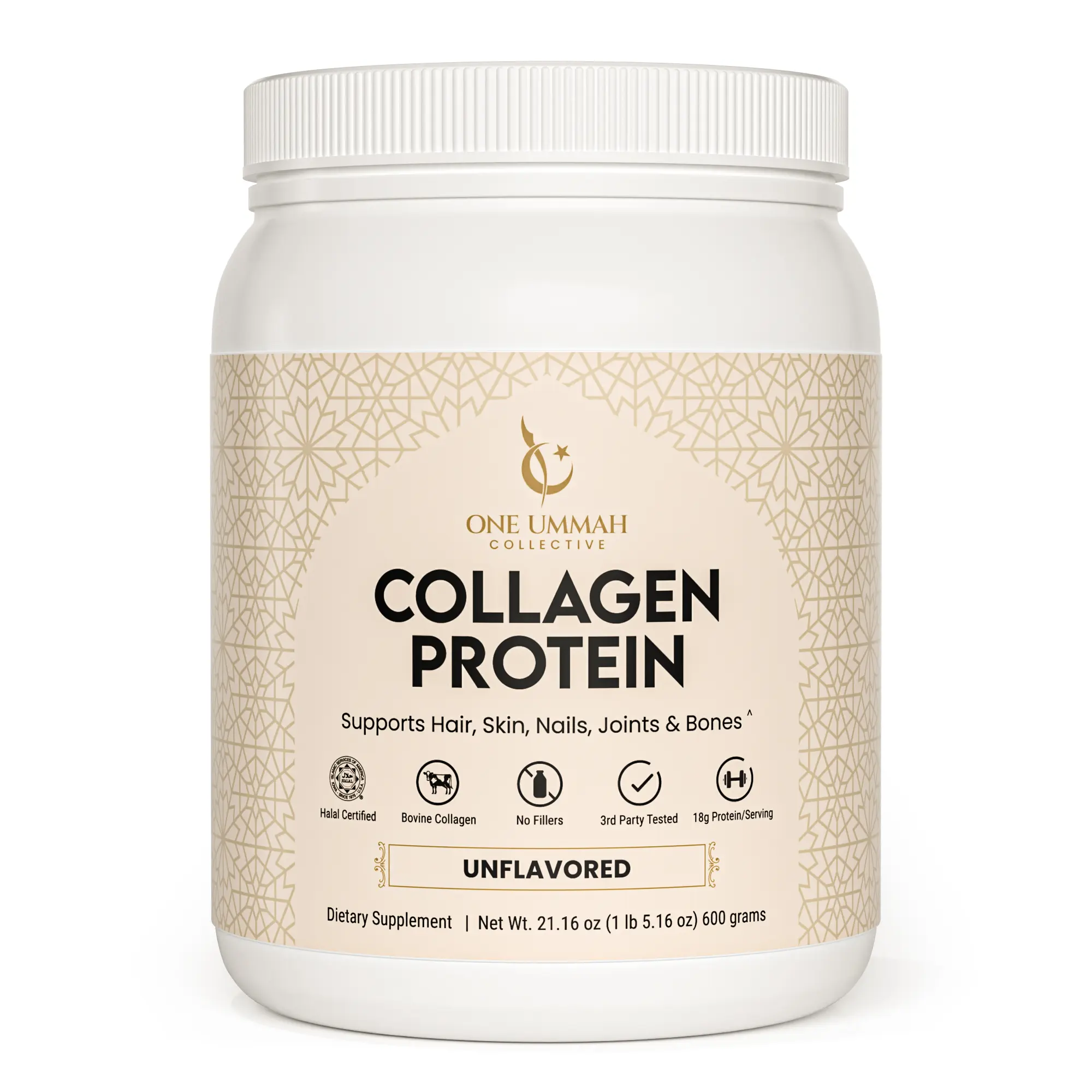 Zabiha Halal Certified Collagen Peptides Protein Powder – Hydrolyzed Bovine Collagen Type I & III – 18g Protein per Serving – Skin, Hair, Nails & Joint Support – Unflavored 30/60 Servings
