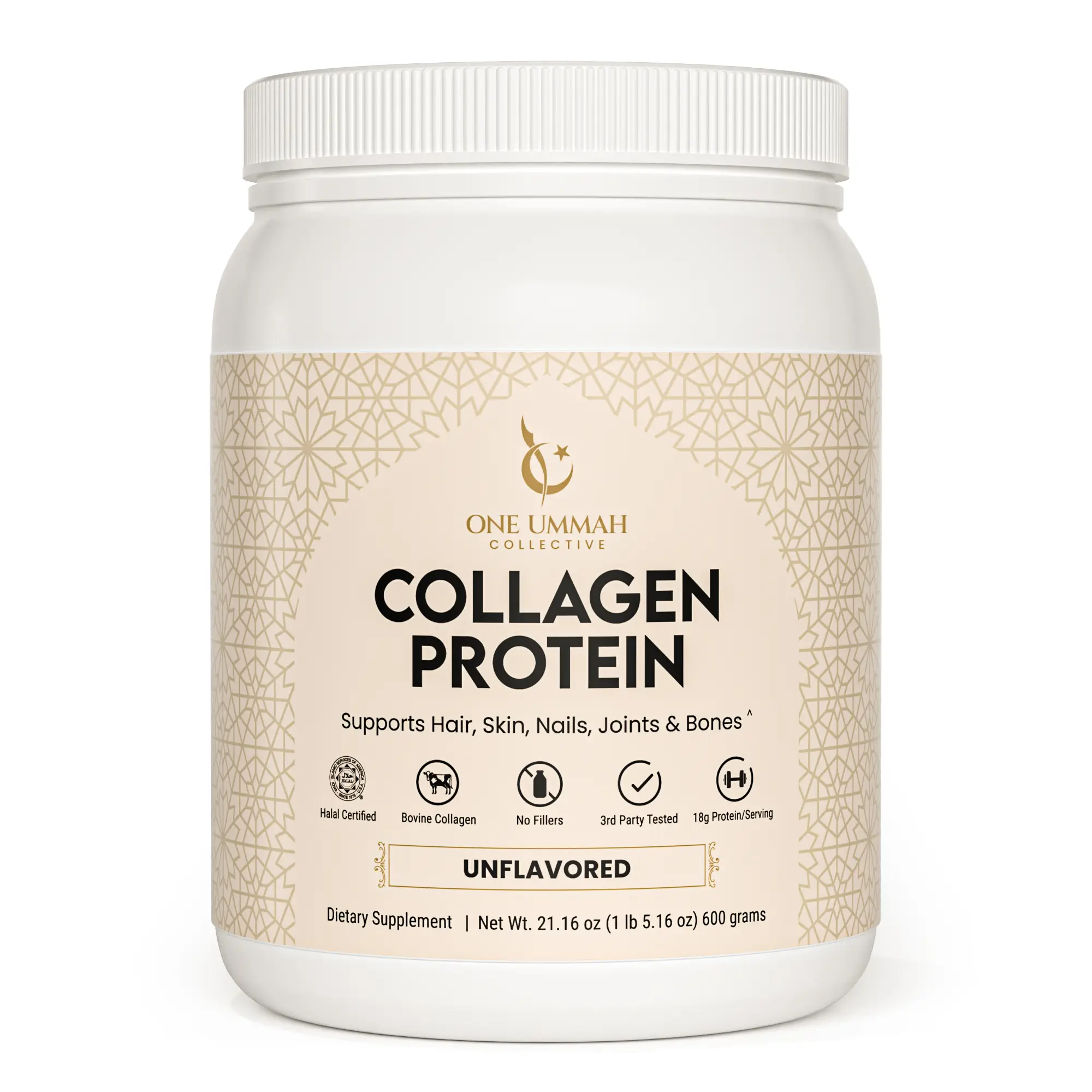 Halal Certified Collagen Peptides Protein Powder – Hydrolyzed Bovine Collagen Type I & III – 18g Protein per Serving – Unflavored – Skin, Hair, Nails