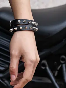 Punk Spike Leather Wrap Bracelet for Men Women –Studded Cuff with Irregular Wrap Design, Vintage Gothic Rock Bangle, Adjustable Black Wristband, Unique Singles Party Gift for Him Her
