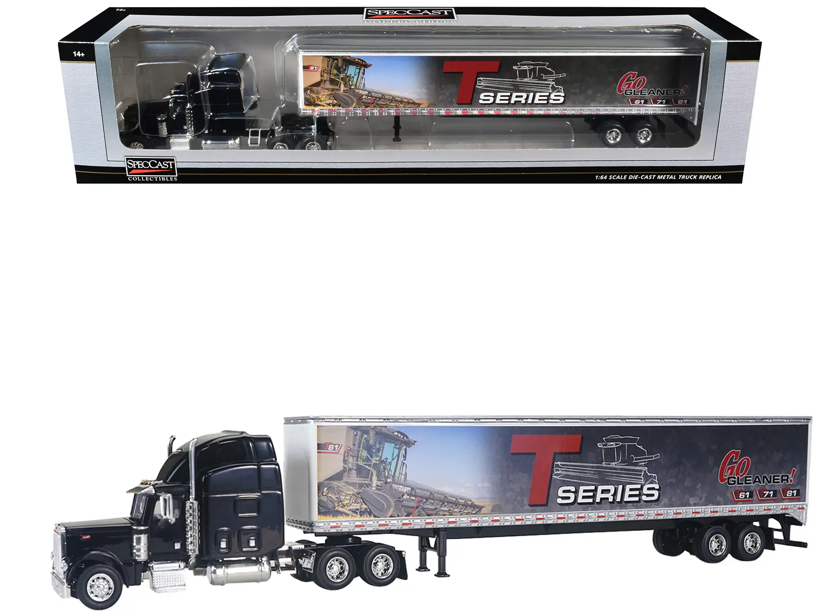Peterbilt 379 Sleeper Cab Black with Trailer "Gleaner T Series" 1/64 Diecast Model by SpecCast