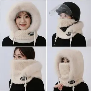 Outdoor hat and scarf two-piece set Lei Feng hat women's plush head cap cold-proof mask scarf all-match