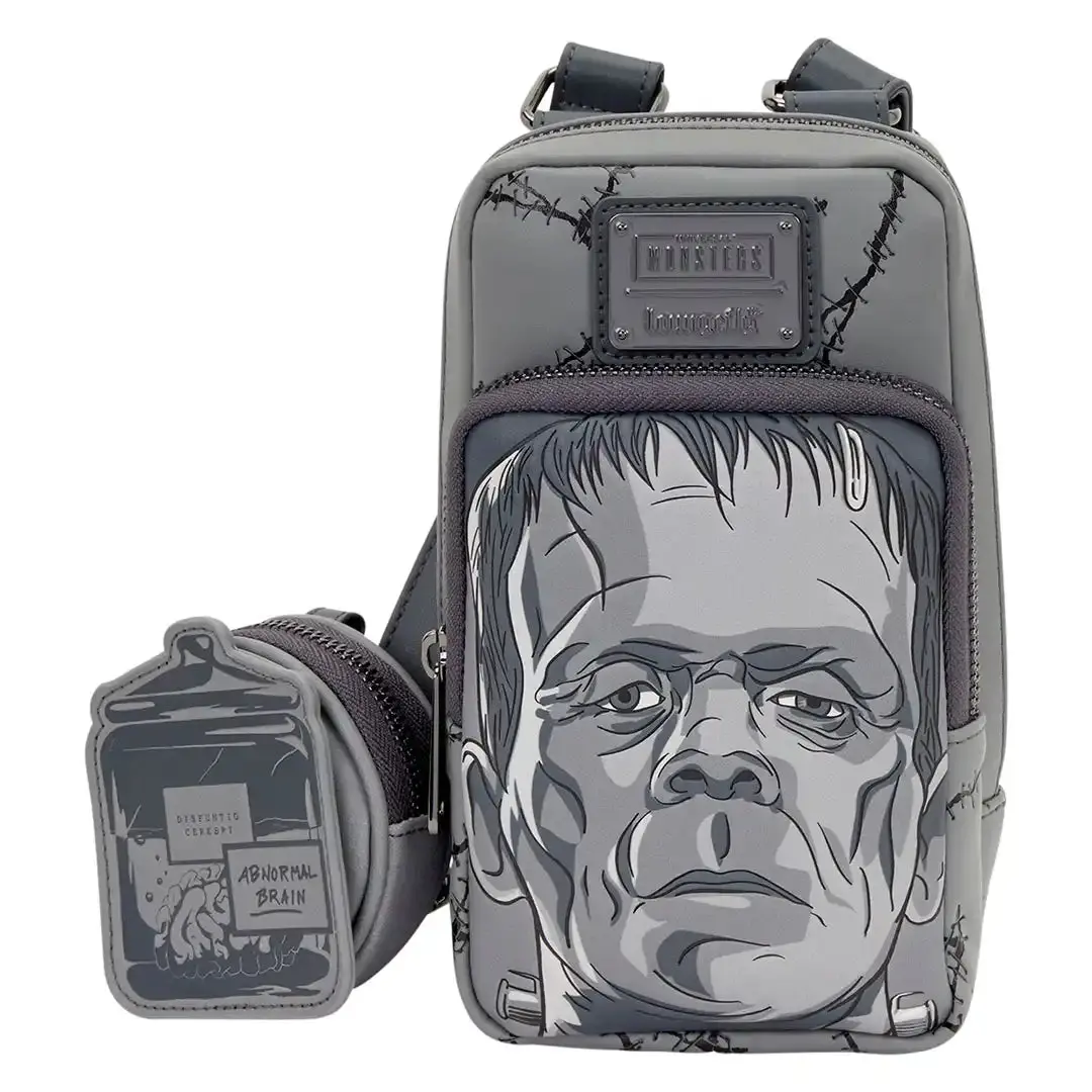 Universal Monsters Crossbody Bag, Faux Leather Frankenstein Design with Debossed Applique and a Detachable Coin Purse, Detachable Coin Bag, Coin Pocket