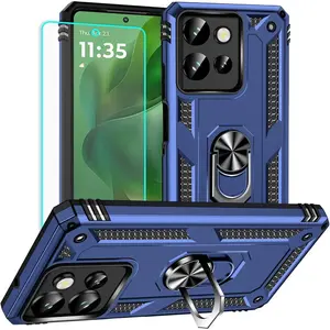 for Moto G Power 2025 Case: Moto G Play 2025 Case with Screen Protector - Military Grade Protective Cases with Finger Ring Holder Kickstand for Moto G Play/Power 2025(Blue)