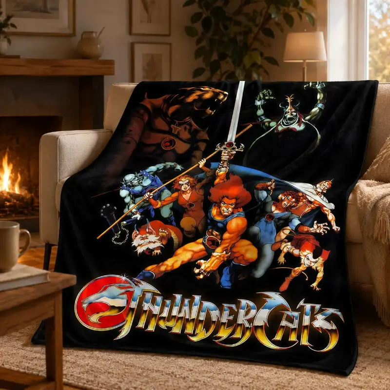 Thundercats Cartoon Printed Flannel Throw Blanket - Ultra Soft, Cozy, Warm Retro 80s Aesthetic Blanket for Bedroom, Couch - Nostalgic Style Gift for Fans for Birthdays, Christmas, Throw Blankets