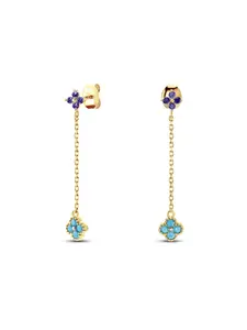 Women's S925 Silver Four-Leaf Clover Lucky Earrings, Colorful Petal Fringe Design, Vintage Bohemian Style Jewelry Gift