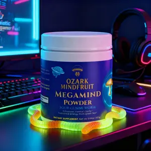 Ozark Mindfruit MegaMind Powder Sour Gummi Worm 5.64 oz Cognitive Support Supplement with Alpha-GPC & L-Theanine for Focus Memory Natural Caffeine & B Vitamins