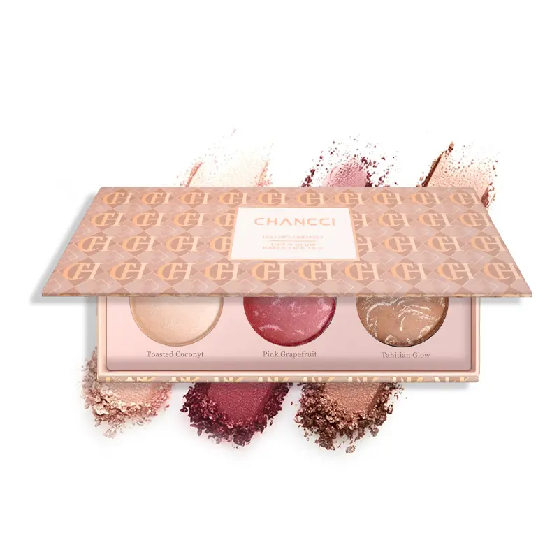 3-in-1 Highlighter Palette | Glow, Blush & Bronzer Trio for Natural Radiant Makeup