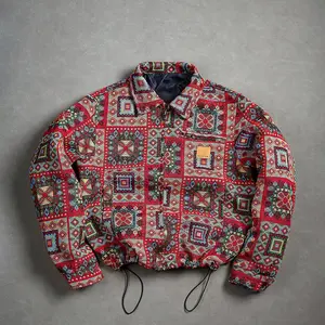 Lapel Flight Jacket Men's Spring and Autumn Zipper Printed coat Fashion Casual Retro Streetwear with Unique Geometric Patterns