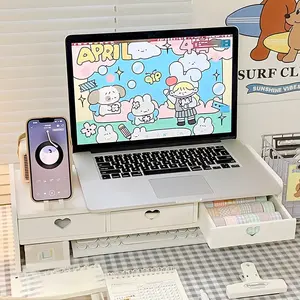 Computer Height Adjustable Stand Desk Organizer Multi-Functional Desktop Storage Riser Laptop Drawer Pad Holder