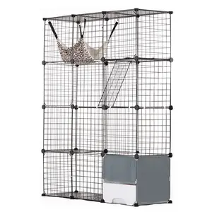 VEVOR Large 4-tier Cat Cage, 41 x 14 x 55", Detachable Metal Wire Cat Enclosure, with Litter Box Hammock Ramp ladders, Indoor & Outdoor Crate Exercise Place Ideal for Kitty, Small Animals, Black