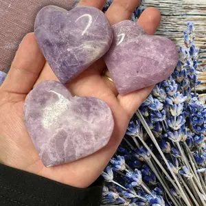 Lepidolite Heart Carving - Natural Calming Stone Unique Crystals