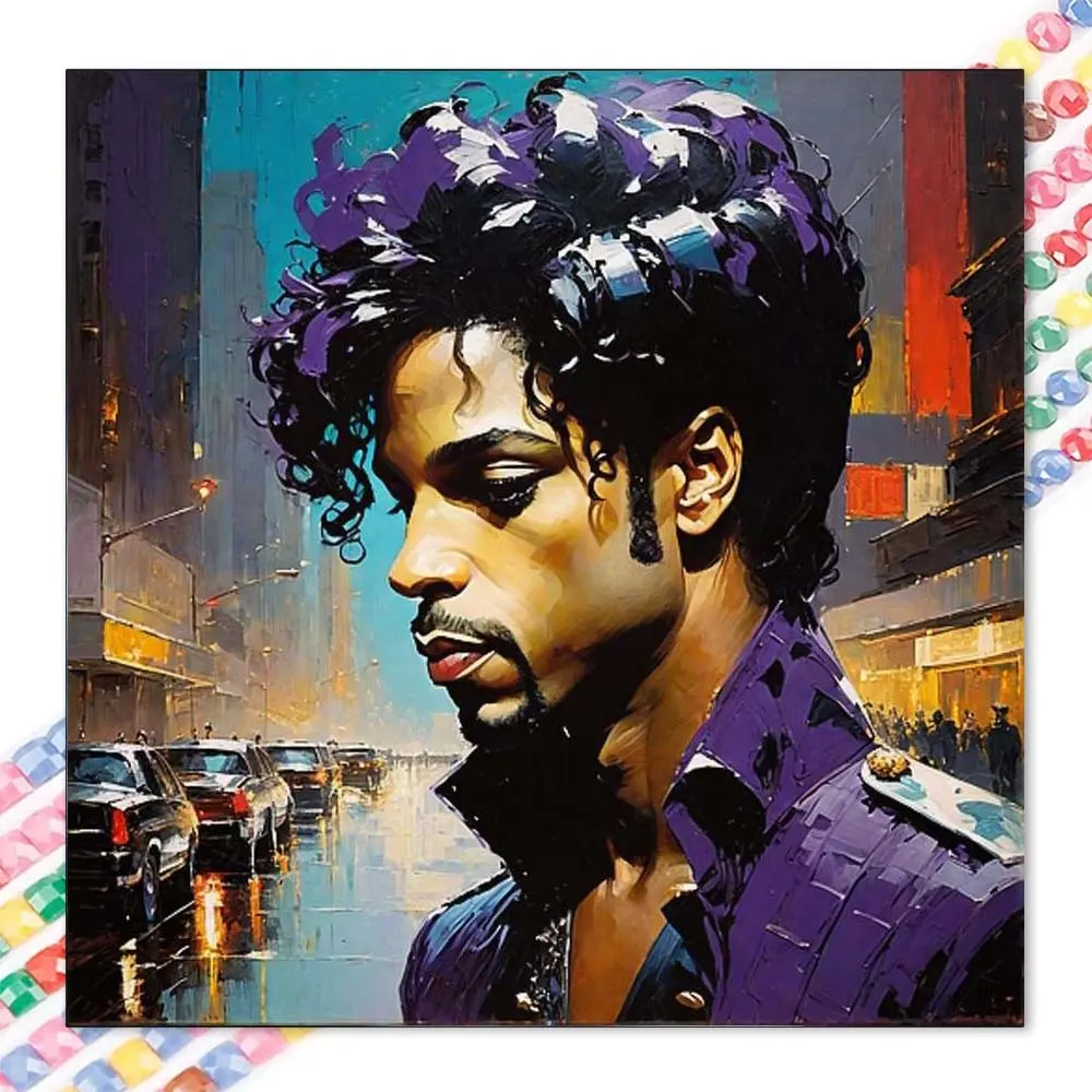 1pcs 5D DIY manual diamond painting kit, 5D diamond art set, DIY decoration, Crafts, night street, purple shirt, curly hair diamond painting kit full round diamond DIY, mosaic, suitable for Halloween and Christmas, Wall Art Painting