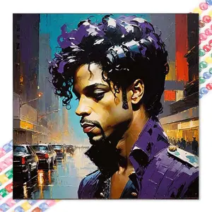 1pcs 5D DIY manual diamond painting kit, 5D diamond art set, DIY decoration, night street, purple shirt, curly hair diamond painting kit full round diamond DIY, mosaic, suitable for Halloween and Christmas, Wall Art Painting