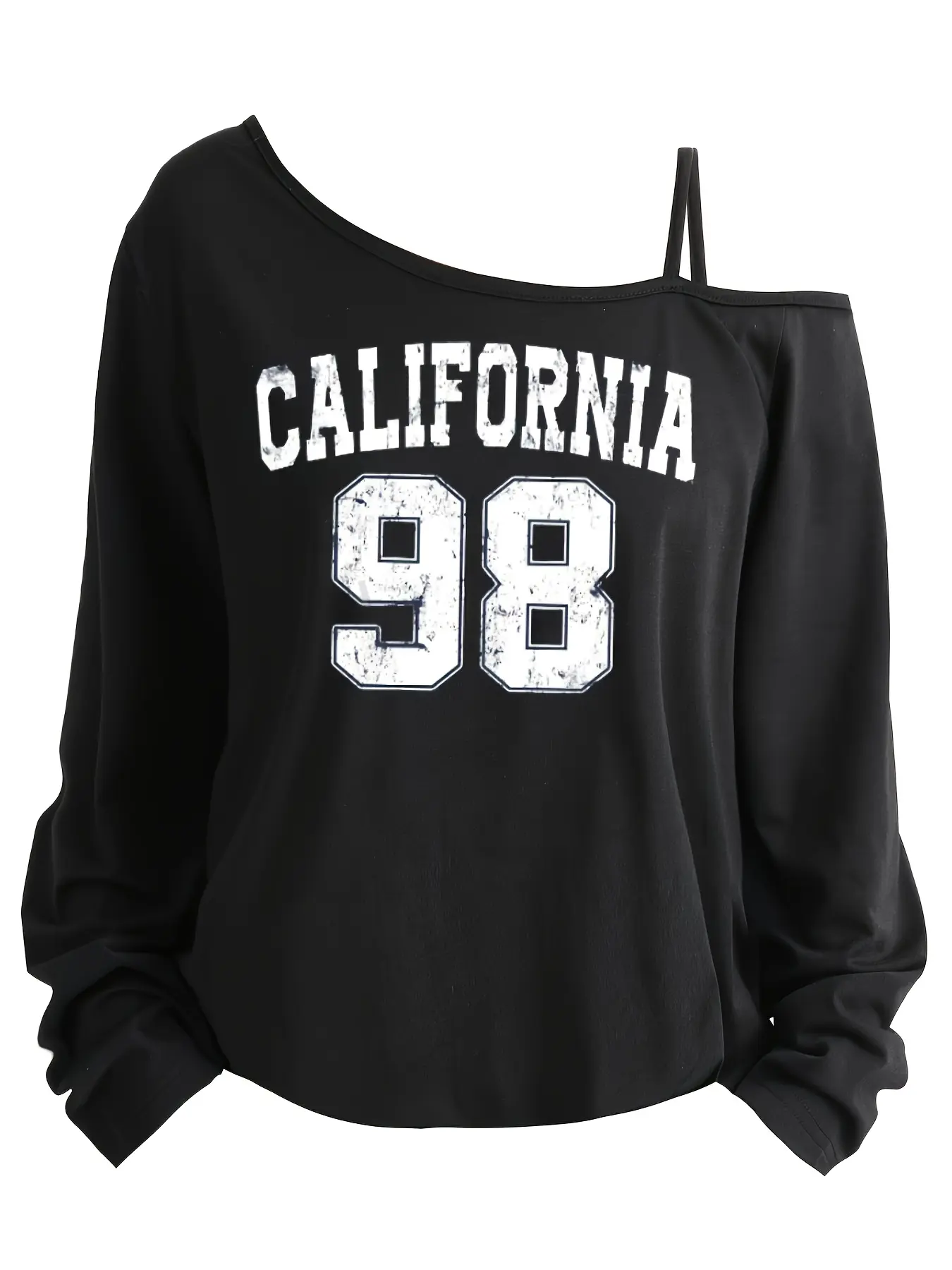 Plus Size - Plus Size - Plus Size Women'S Top, Printed Long Sleeve T-Shirt, Asymmetrical Neckline, 1-8XL, Letter (X-T)