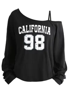 Plus Size - Plus Size - Plus Size Women'S Top, Printed Long Sleeve T-Shirt, Asymmetrical Neckline, 1-8XL, Letter (X-T)