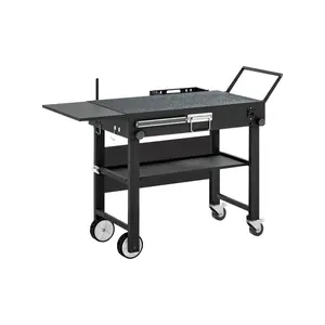 Aobtkel®Outdoor Grill Cart Foldable Grill Table，Flat Top Grill withCeramic Coated Cast Iron Pan, Burner PropaneGas, Nonstick Desgn,StalilStel Barbecueoe Food Kitchenware