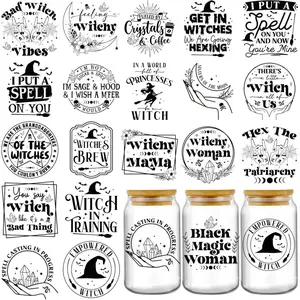 Funny UV DTF Stickers - 20 Sheets Black Witch Magic UV DTF Cup Wraps for 16 20 oz Tumbler, Fun Waterproof Sublimation Transfer Sticker Decals DIY Water Bottle Journal Bumper Decoration Gift for Women