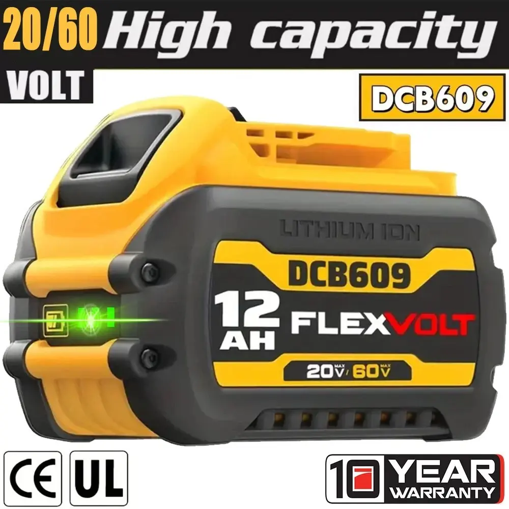 High Output Rechargeable Lithium-Ion Battery Pack, 12.0Ah 20V/60V Replacement for Dewalt 60V DCB606 DCB609 DCB612, Compatible with Dewalt 20V/60V Max Cordless Power Tools, High Output Battery Battery Packs, Rechargeable Battery Battery Packs