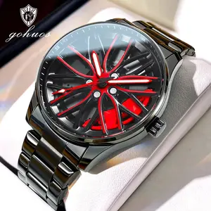 GOHUOS Fashion Men Sports Watches 3D Car Wheel Stainless Steel Band Wrist Watch Men's Quartz Watch Men's Watches