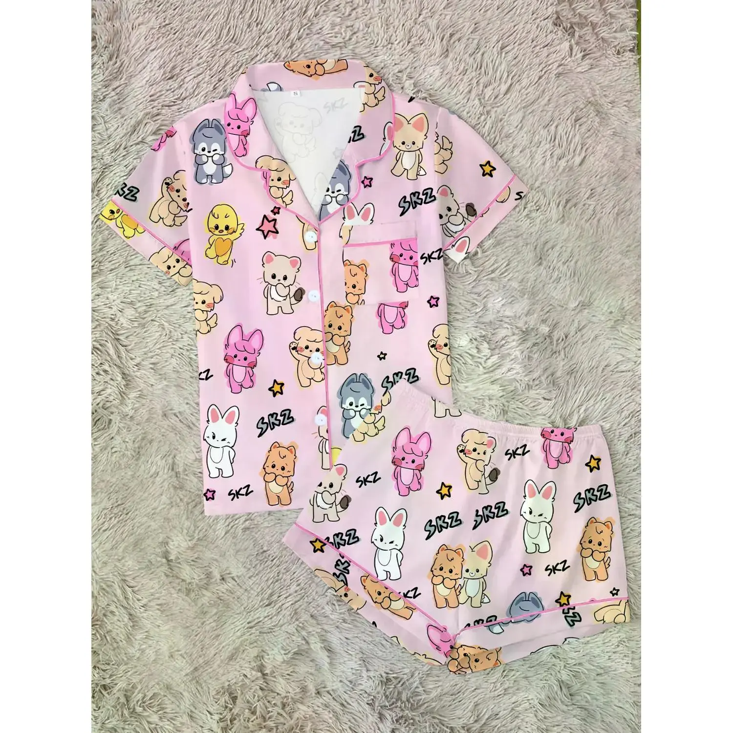 2-Piece Women's Animal Print Pajama Set - Cute Cartoon Short Sleeve Nightgown, Perfect Summer Sleepwear Gift, Comfortable Loungewear