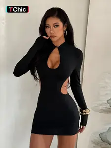 Women's Long Sleeve Backless Fitted Dress, Elegant Hollow Out Design, Perfect for Parties & Special Occasions, Stylish Women's Clothing