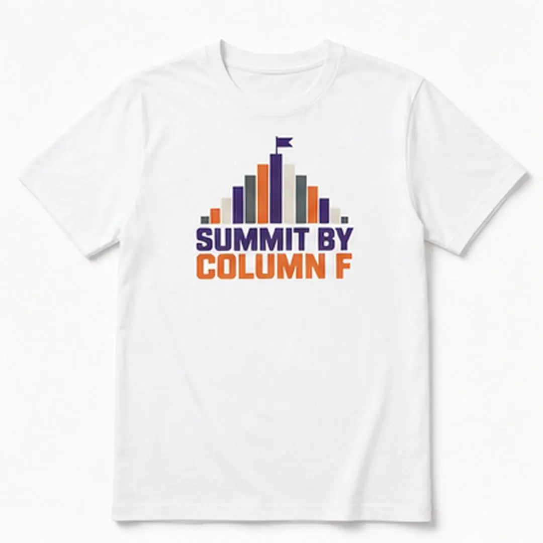 SUMMIT BY COLUMN F Men's White Graphic T-Shirt Short Sleeve Crew Neck Cotton Blend Spreadsheet Mountain Climb Tee for Data Analysts and Office Adventurers original statement print casual everyday tee weekend outfit seasonal style outdoor