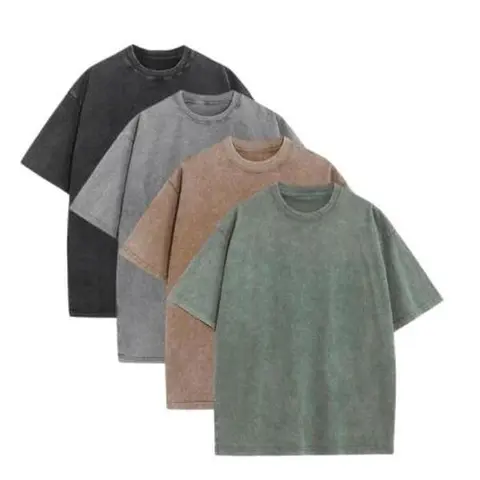 Men's 4-Pack Unisex Retro Oversized Cotton Crew Neck Sportswear - Heavyweight Acid Wash Loose-Fitting Casual T-Shirts, Machine Washable Couple-Ready Set for Gym, Daily Wear