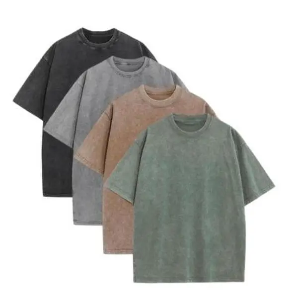Men's 4-Pack Unisex Retro Oversized Cotton Crew Neck Sportswear - Heavyweight Acid Wash Loose-Fitting Casual T-Shirts, Machine Washable Couple-Ready Set for Gym, Daily Wear