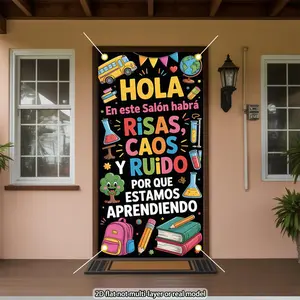 1PC Reusable Polyester 2D Flat Cartoon Print Door Banner - Spanish Classroom Decor, Back to School & Birthday Party Supplies, Festive Home Decor Door Curtain