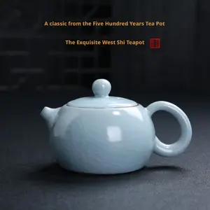 Ice-flake glaze Ru kiln teapot, Xishi teapot, crackle glaze Ru porcelain tea pot, tea set for home use, small kung fu tea cups
