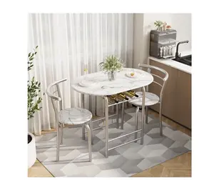 3-Piece Small Dining set, Table and Chair Set for 2 ,for Living Room, Dining Room, Kitchen, Marble & Sliver