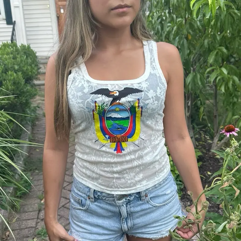 Luisa- escudo top, tan color, Ecuador inspired, sexy, cute, Ecuador flag inspired, lace, Womenswear, Sleeveless